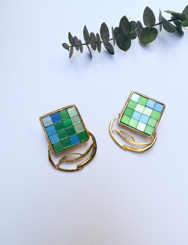 Bizans Büyük Kare Mozaik Küpe-Yeşil